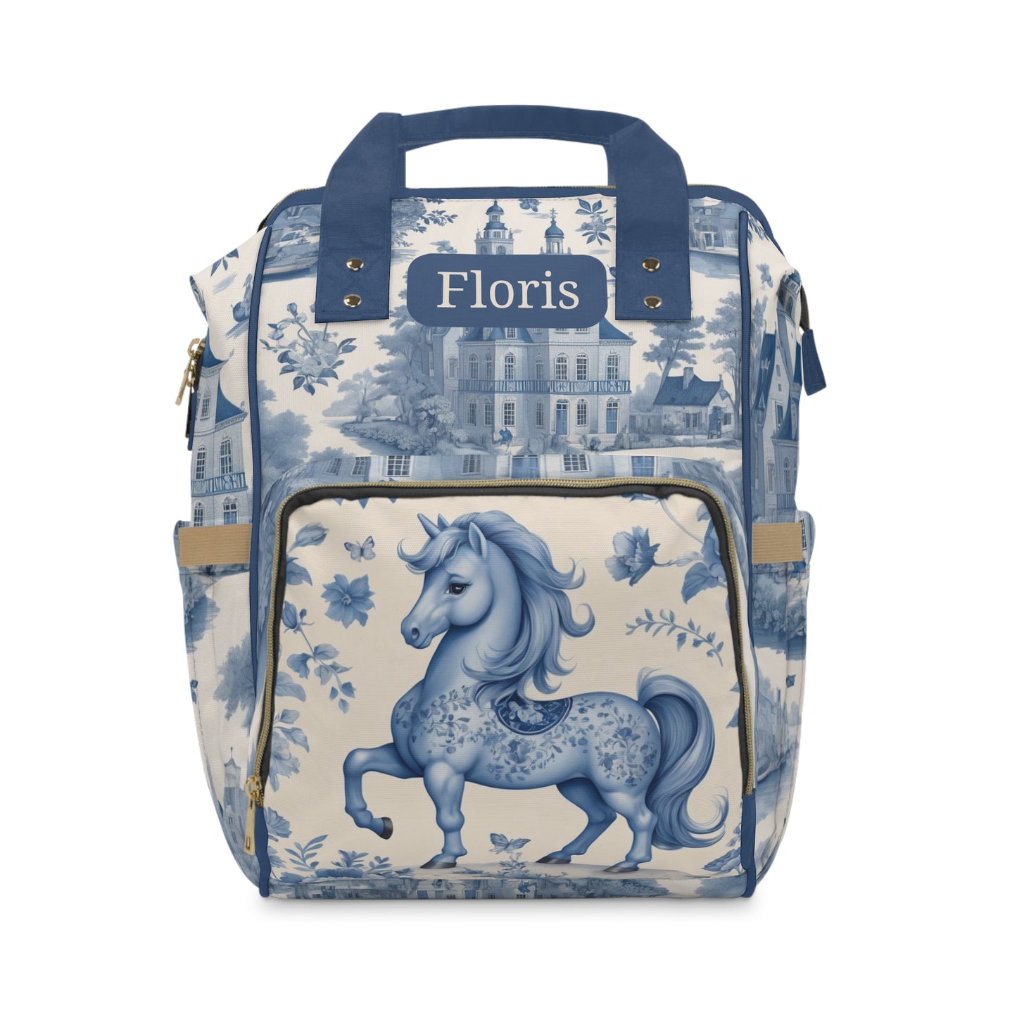Boys Diaper Bag – Delft Blue Horse Edition | Personalized Baby Backpack