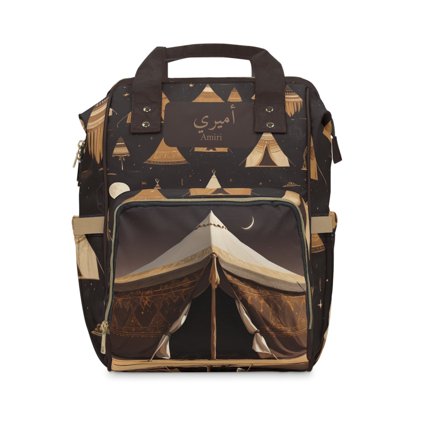 Boys Diaper Bag Personalized Arabic Baby Bag Amiri My Prince Desert Tent Brown and Gold Design