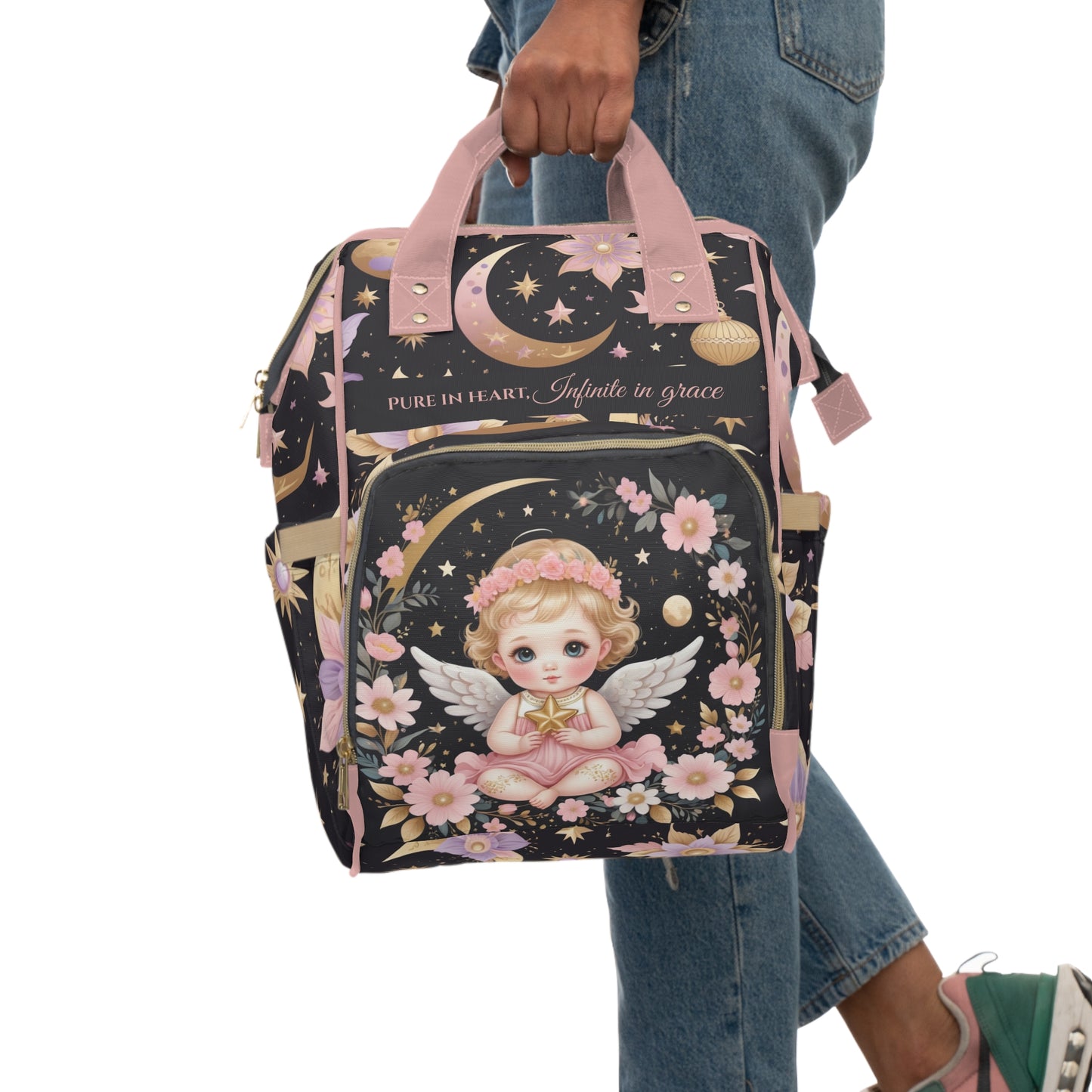 Girls Zodiac Backpack Virgo | Personalized Baby Girl Bag with Angel & Floral Moon Design | Unique Astrology Baby Shower Gift