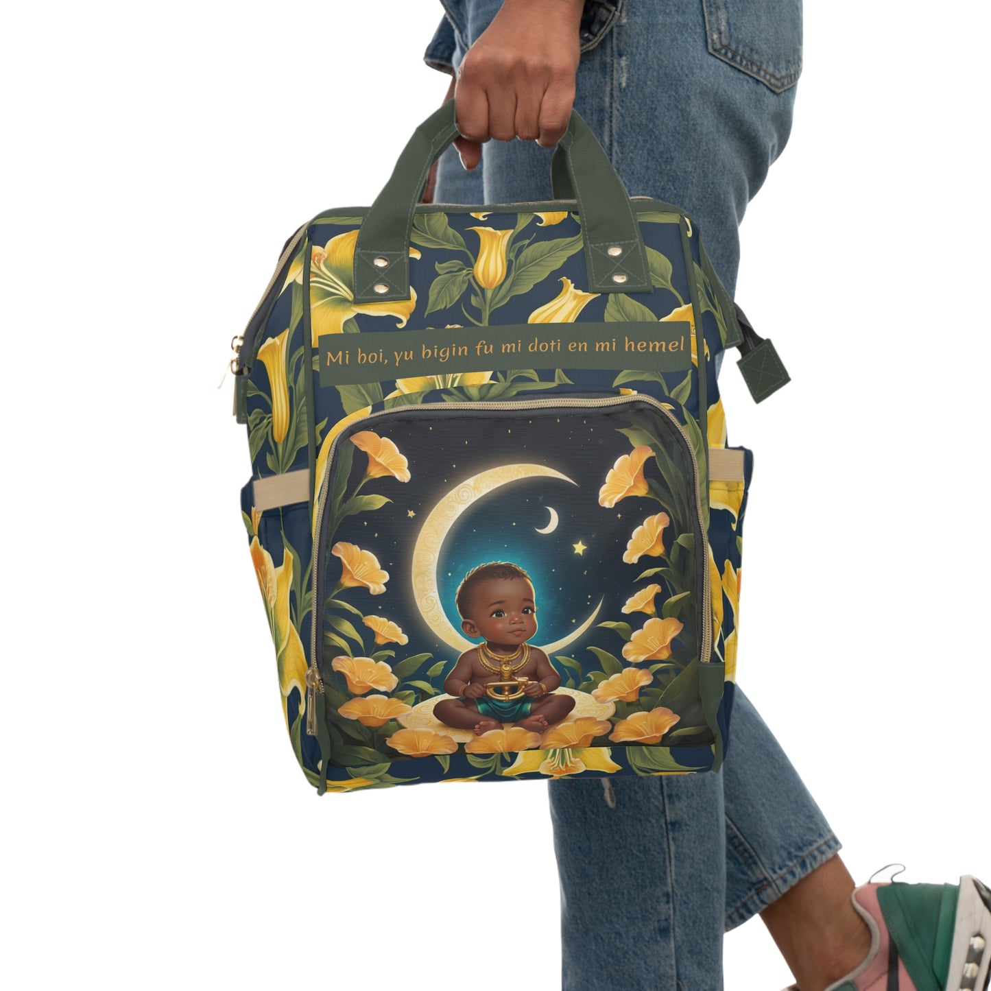 Boys Suriname Backpack | Personalized Baby Boy Bag with Moon & Floral Quote | Unique Cultural Baby Shower Gift