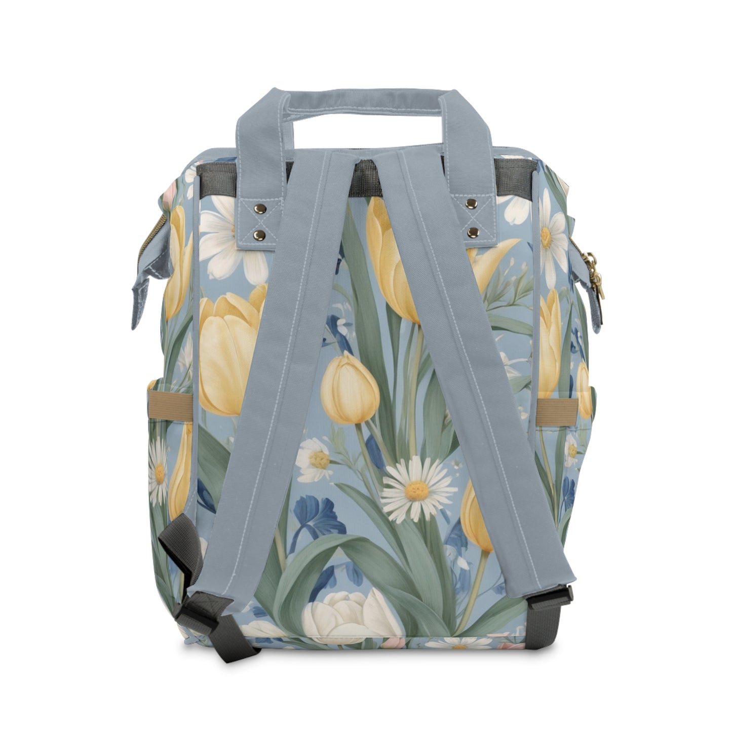 Girls Diaper Bag Backpack | Personalized Bunny Design | Delft Blue Inspired Baby Bag with Tulips & Pastels | Unique Baby Shower Gift