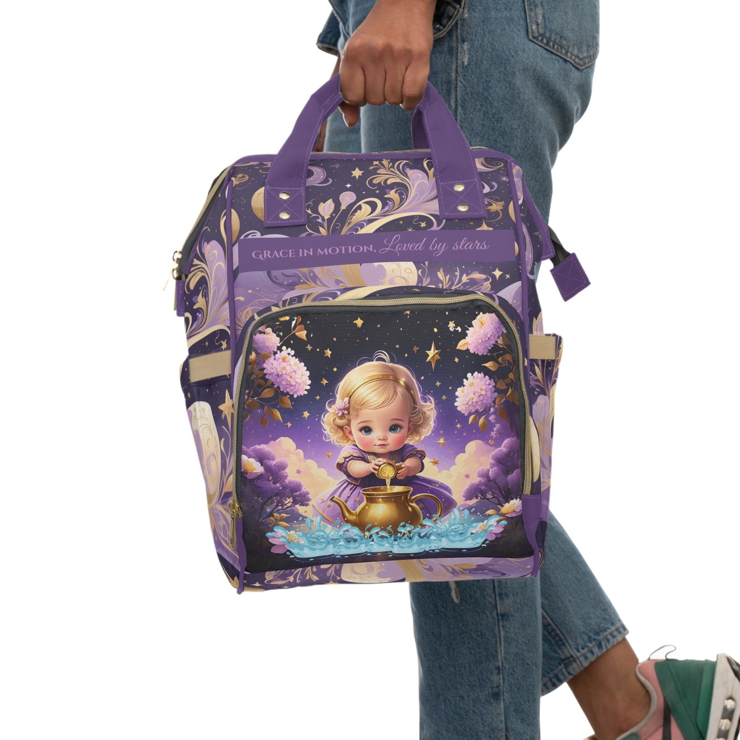 Girls Zodiac Backpack Aquarius | Personalized Baby Girl Bag with Water Bearer & Zodiac Quote | Unique Astrology Baby Shower Gift