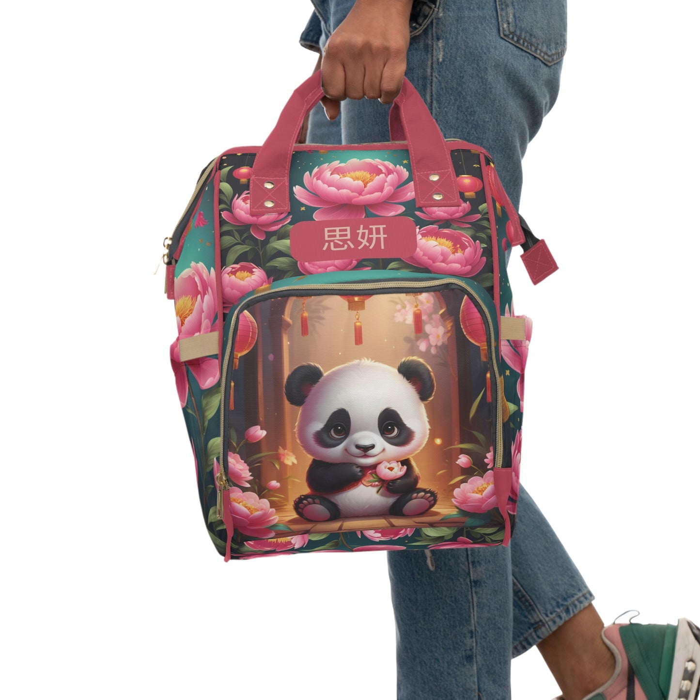 Girls Diaper Bag Personalized | Chinese Panda & Peony Baby Bag