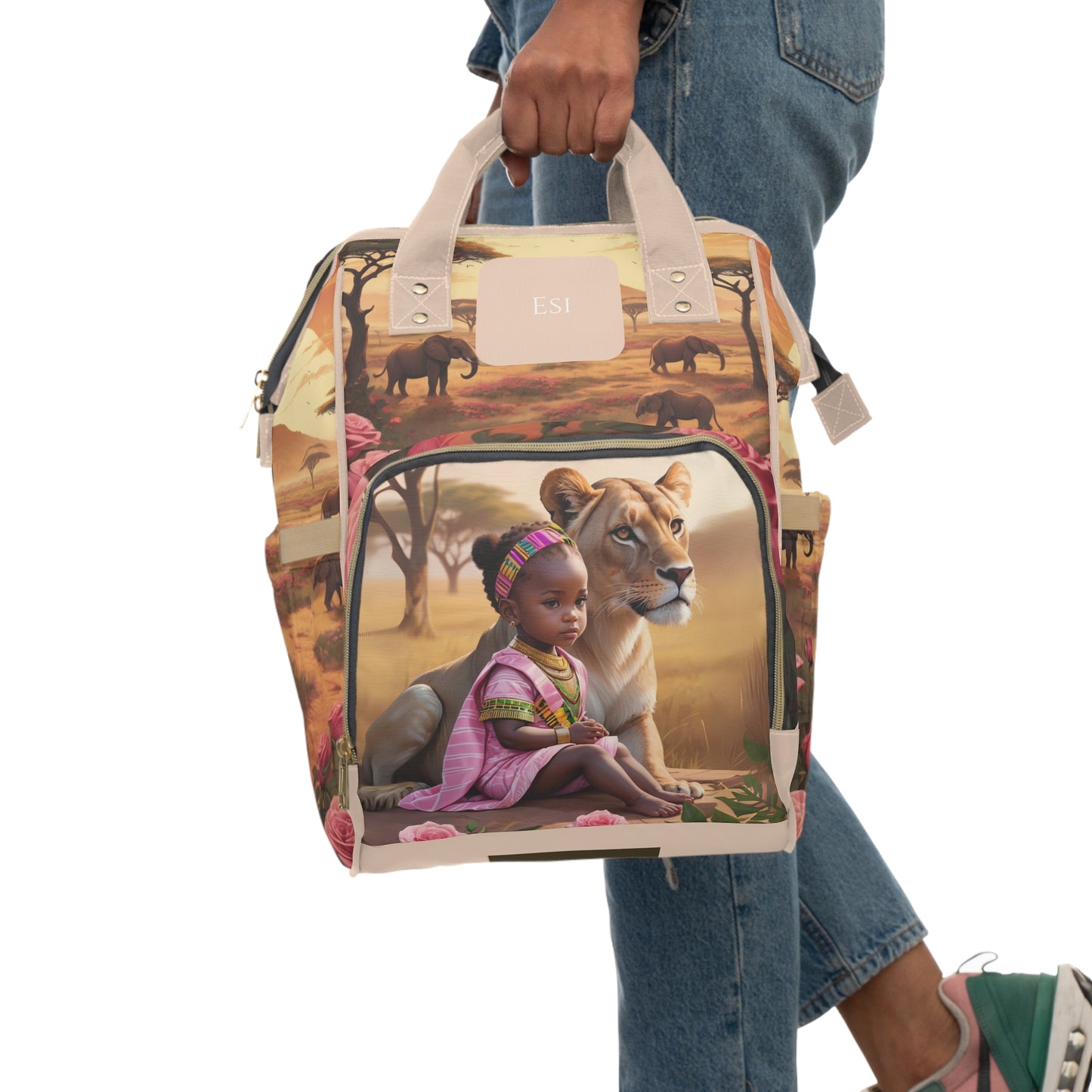 Girl Diaper Bag – Ghanaian Kente Lion Princess Edition
