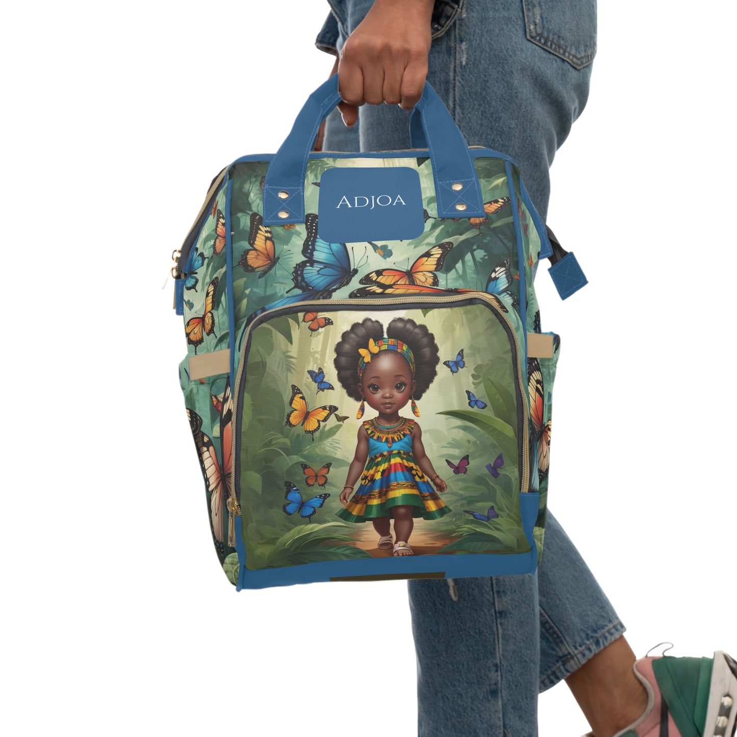 Girl Diaper Bag – Ghanaian Kente Butterfly Forest Princess Edition