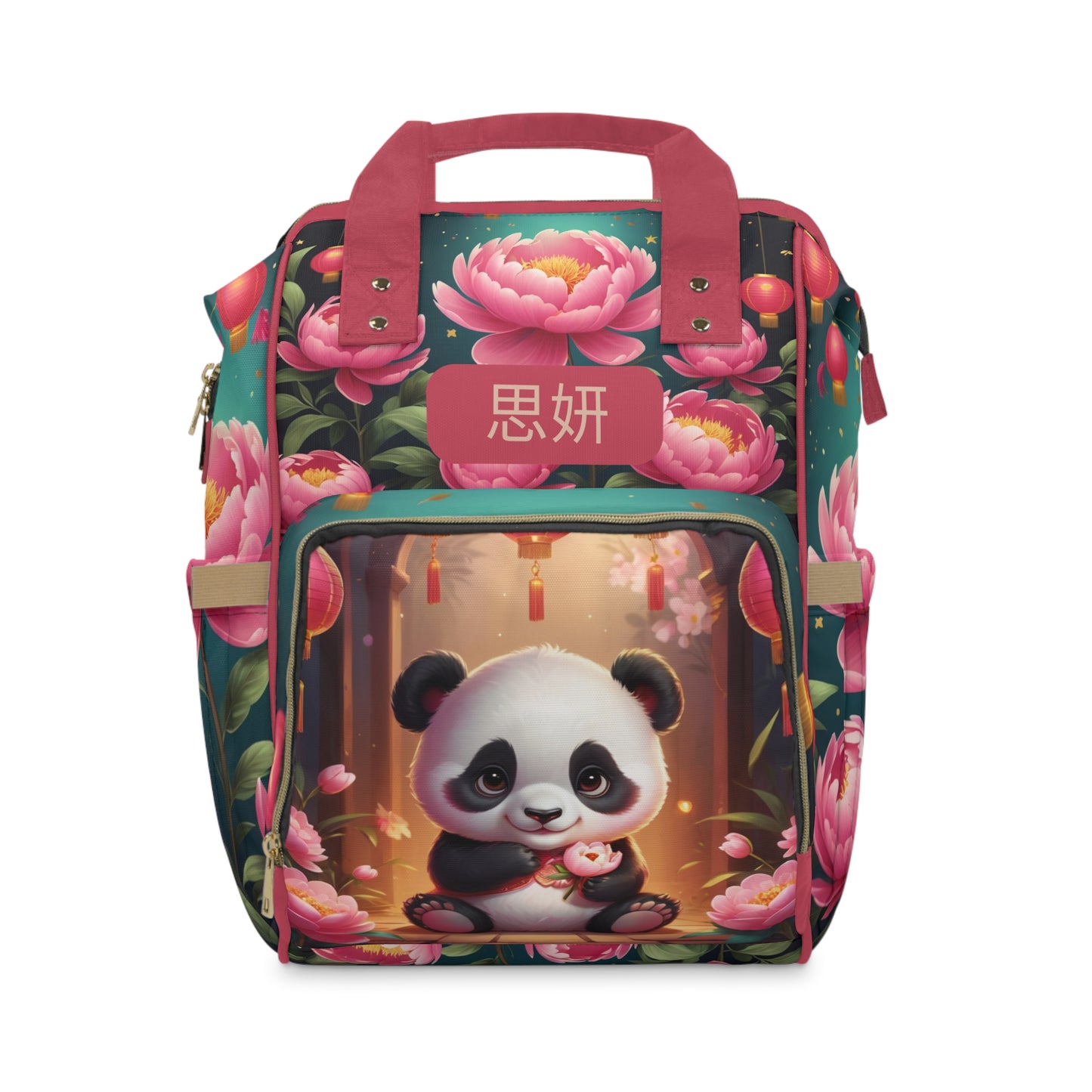 Girls Diaper Bag Personalized | Chinese Panda & Peony Baby Bag