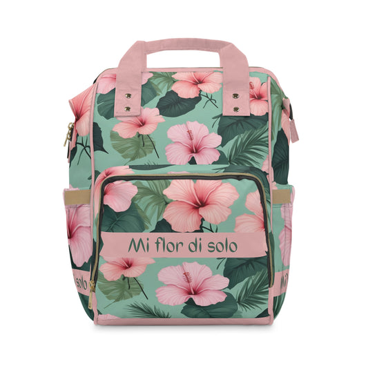 Girls Diaper Bag Personalized Tropical Baby Bag Pink Hibiscus Waterproof Backpack