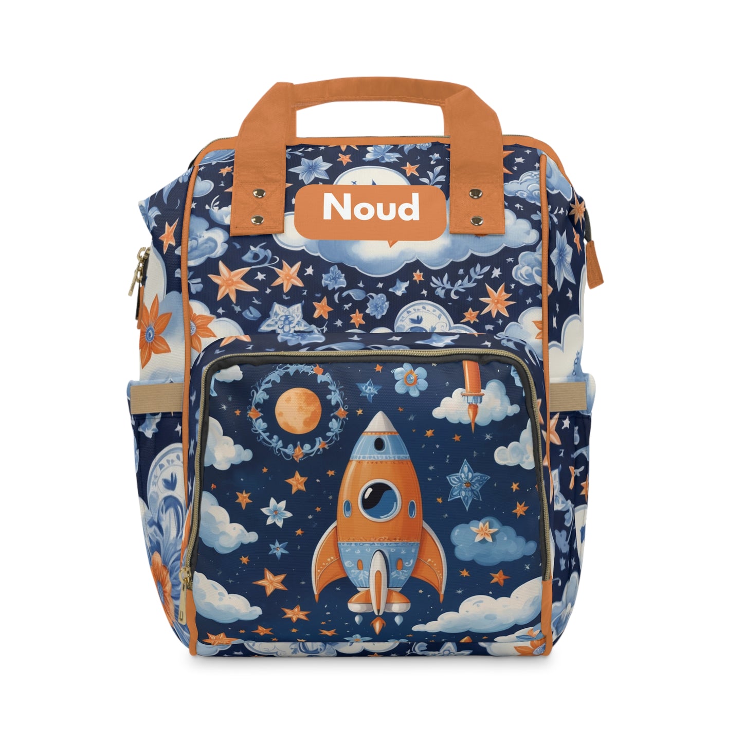 Boys Diaper Bag – Delft Blue Rocket Explorer Edition | Personalized Baby Backpack